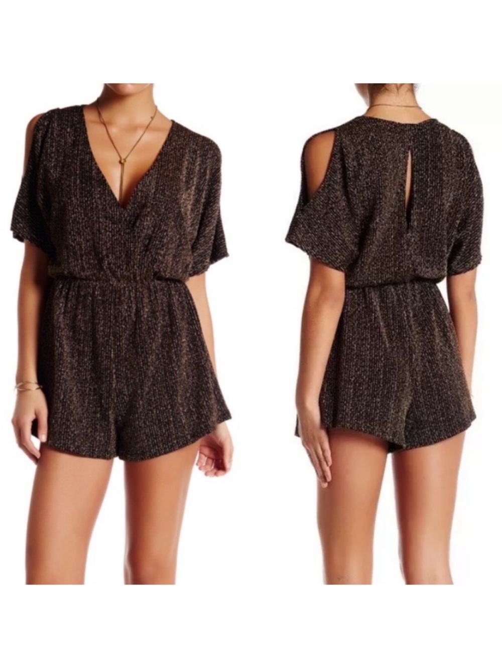 ASTR Black & Gold Shimmery Metallic Romper